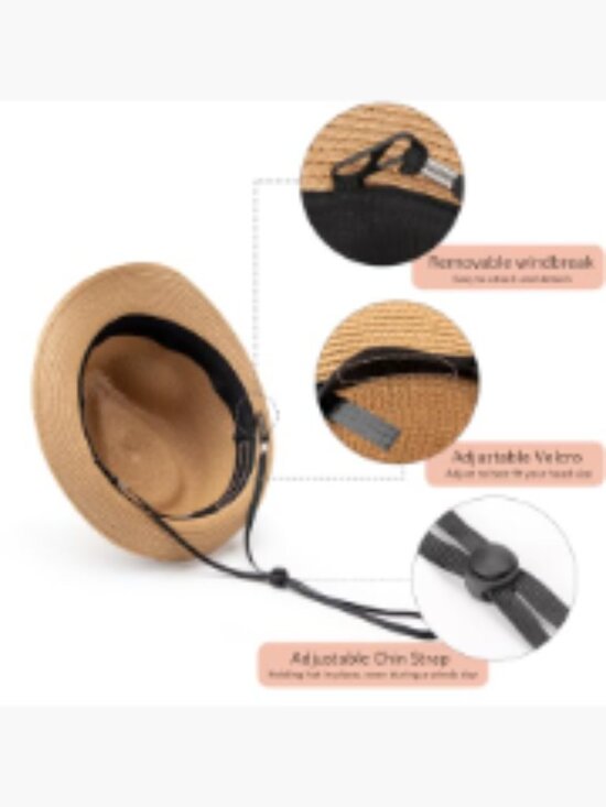 Straw Sun Hat Short Brim Panama Travel Fedora Roll Up Beach Cap UPF 50+ main image 5